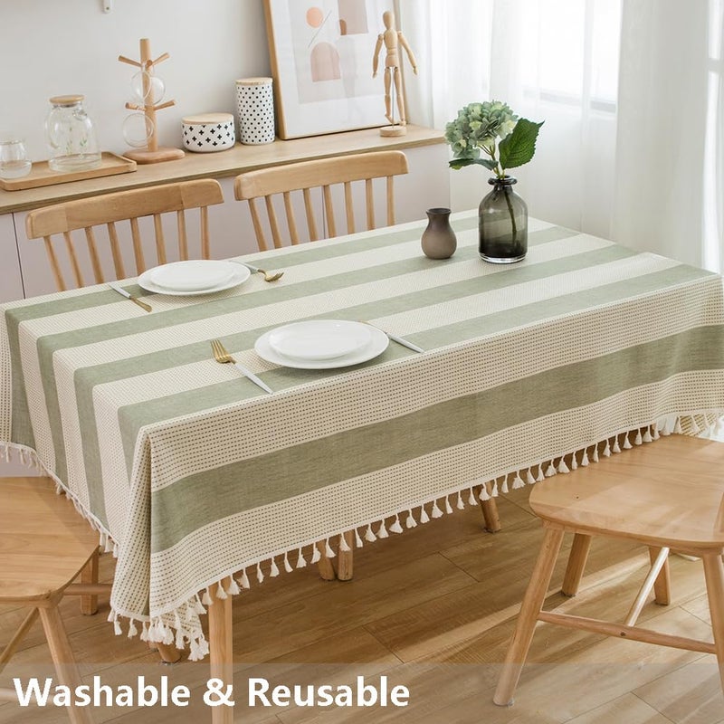 TruDelve Cotton Rectangle Tablecloth Sage Green Striped Tablecloths Outdoor Table Cloth Rectangle Table Cloth Tablecloths for Rectangle Tables (70"x55", Green) - Image 5